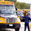 Cleaning Buses - Scrub Bus Exterior with truck brush